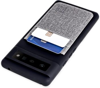 Google Pixel 6: Liquid Silicone Synthetic Leather Wallet Case (Black/Grey)