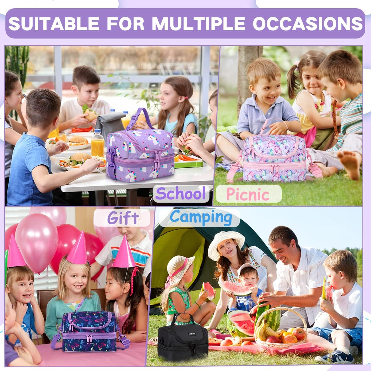 Lunch Box Bag Kids, Insulated Two Compartments Cooler Bags Girls Shoulder Strap - Image 8