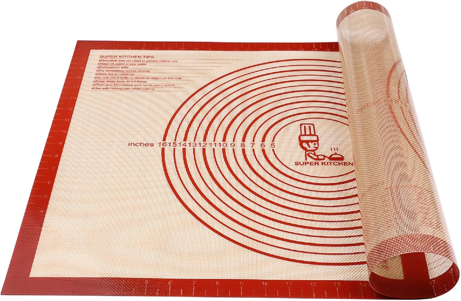 Non-Slip Silicone Pastry Mat Extra Large with Measurements - 20"×28" Red