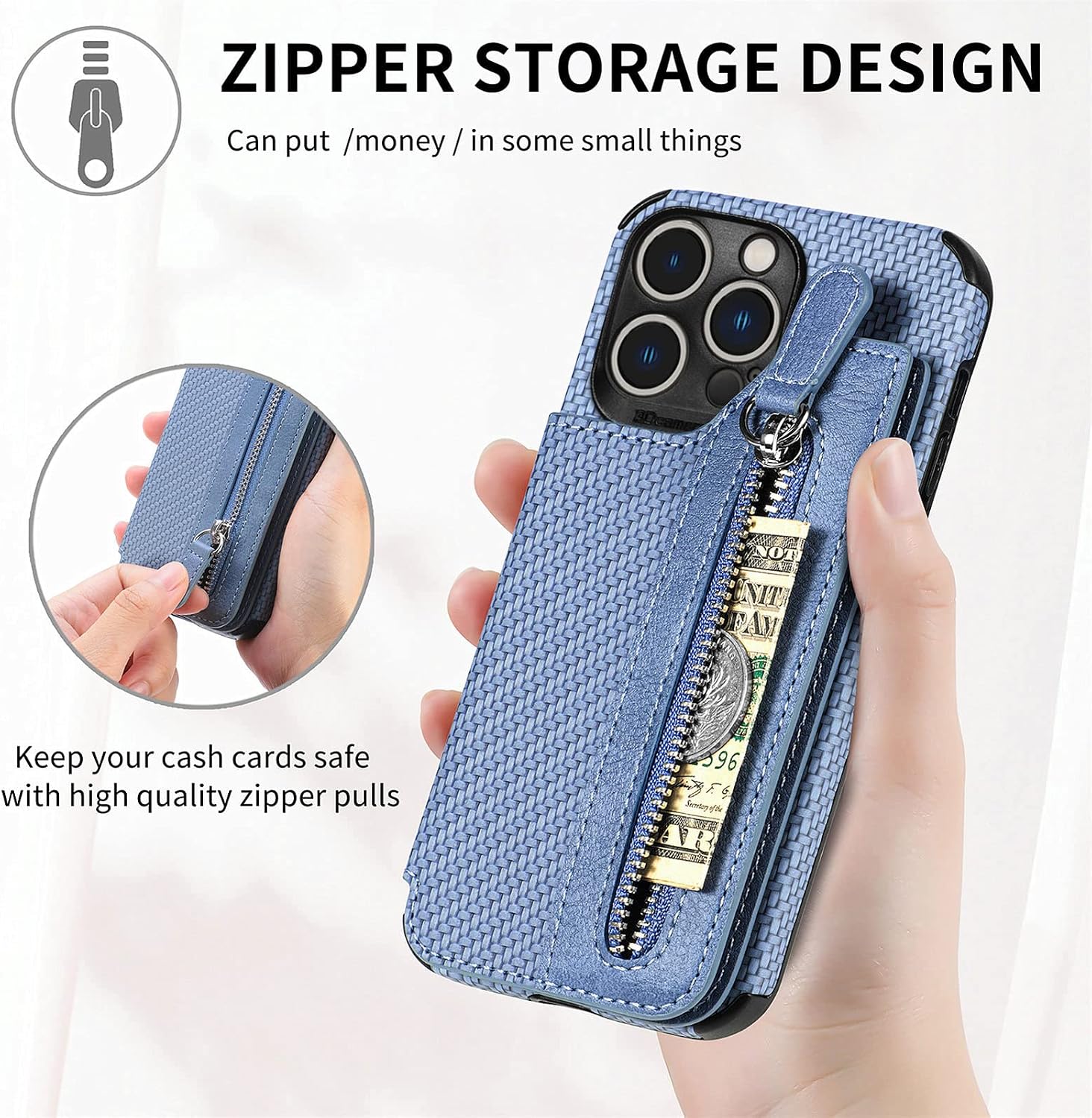 For iPhone 14 Pro Max 6.7 inch Wallet Cover with Screen Protector - Blue - Image 5