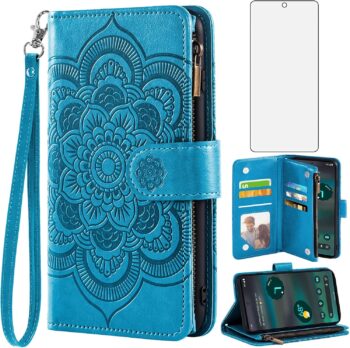 For Google Pixel 6A 5G 2022 Tempered Glass Screen Protector Leather Flip Wallet