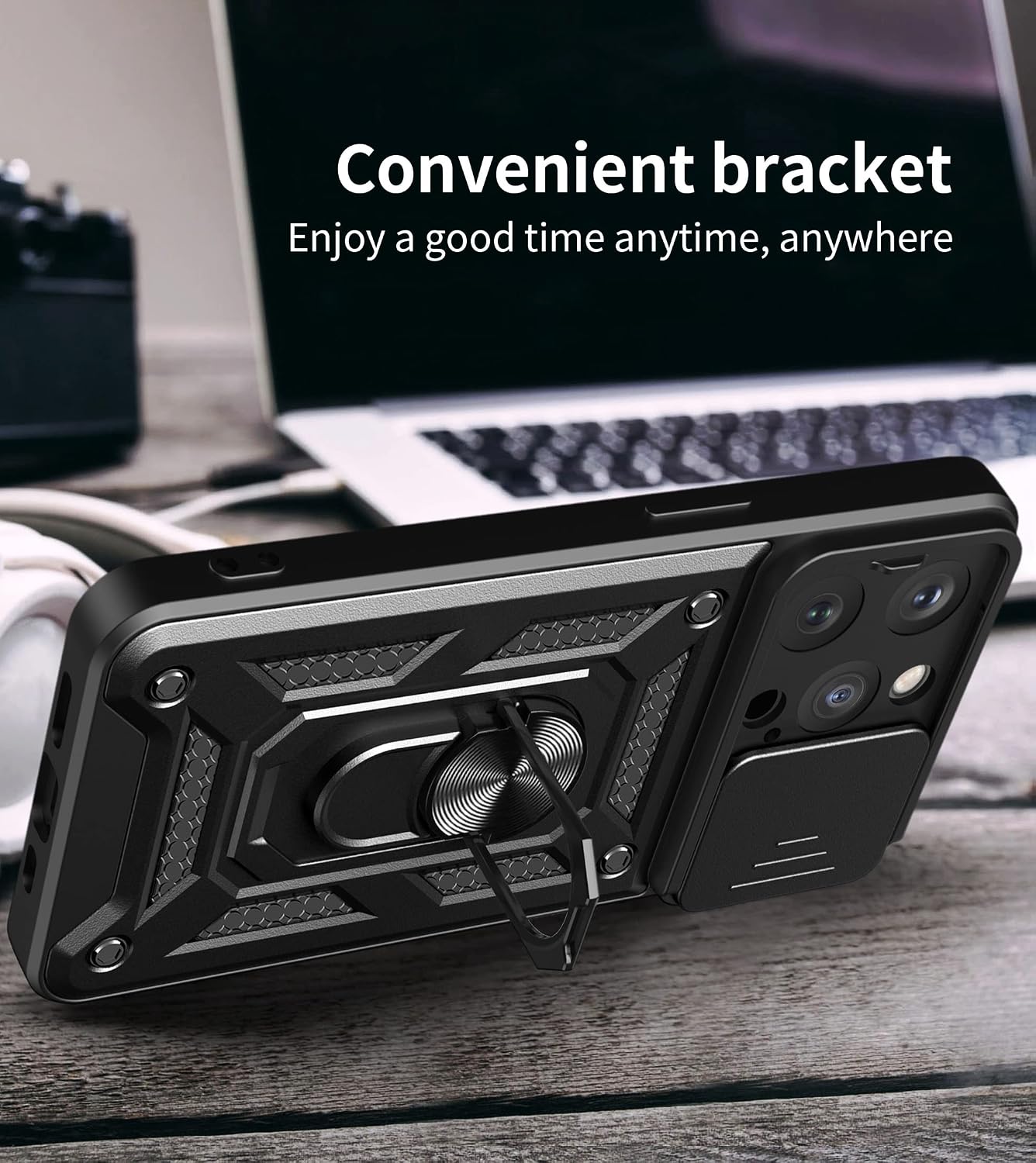 iPhone 15 Pro, Shockproof Hard PC Stand Protective Case - Image 4