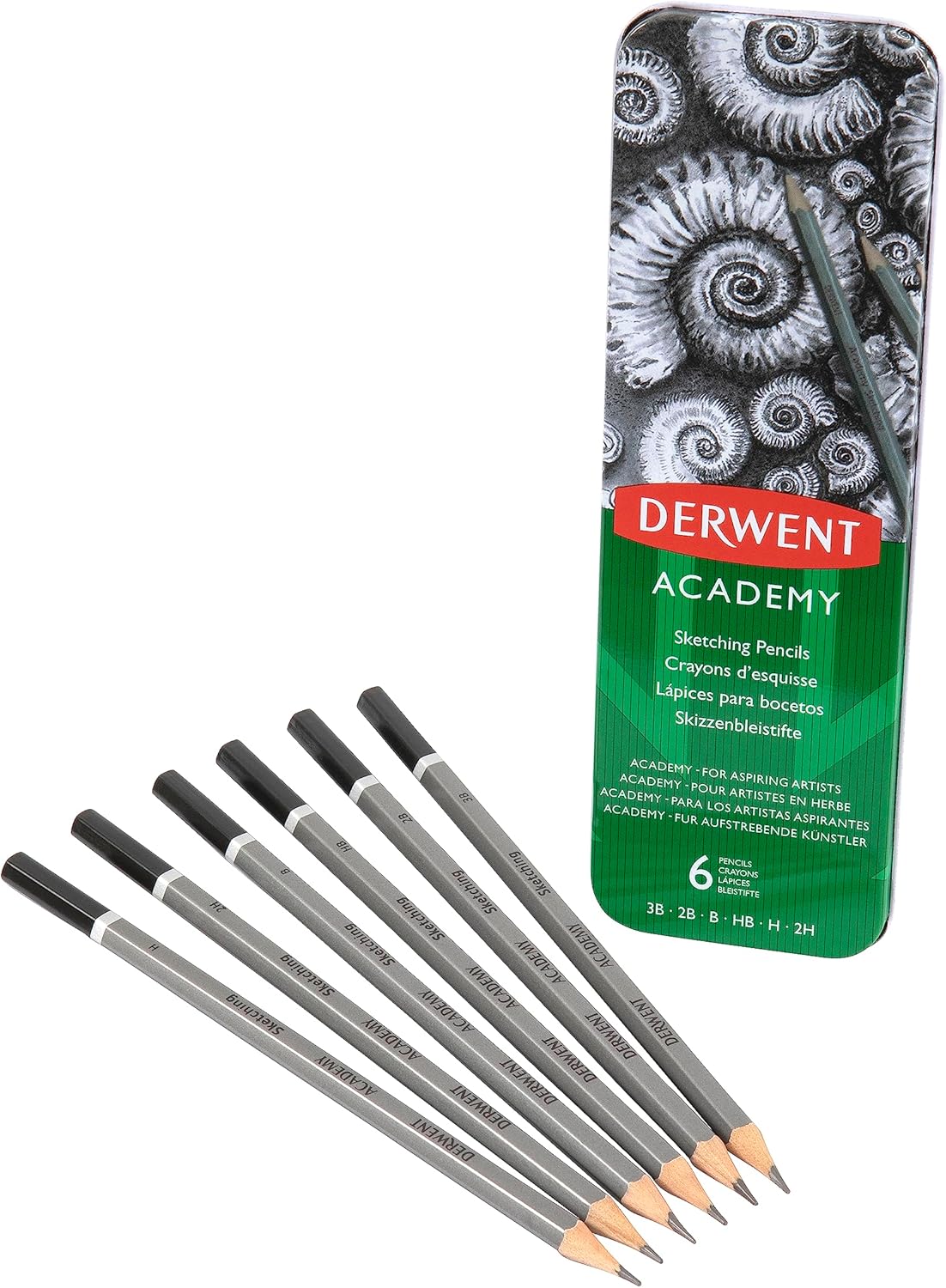 Derwent Academy Sketching Pencils, Set of 6 in Tin Box, 2301945F - Image 3