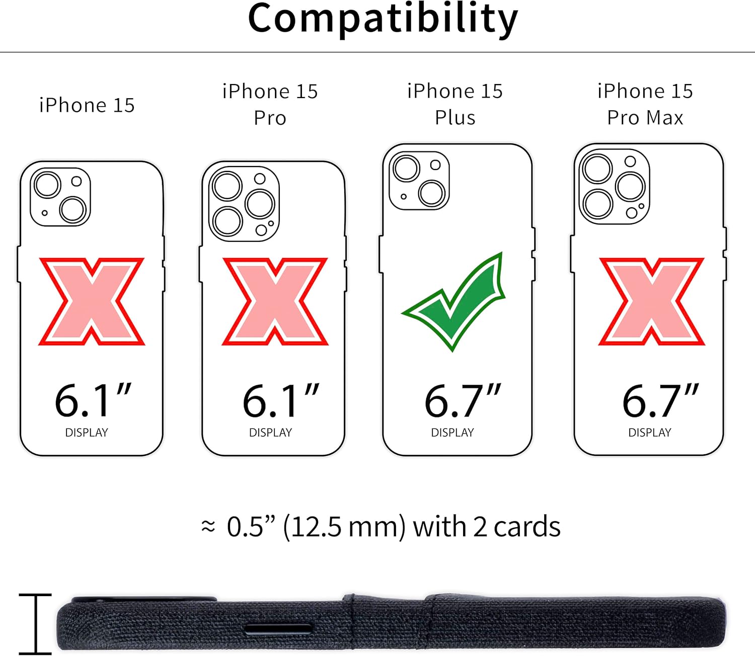 For iPhone 15 Plus w Built-in Metal Plate for Magnetic Mounting Leather Wallet - Image 2