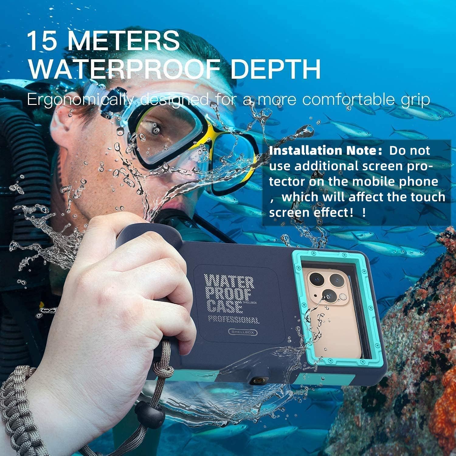 50ft Diving Universal Waterproof Cell Phone Case for Outdoor Swimming Black-Blue - Image 2