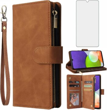 for Samsung Galaxy A33 5G Glass Screen Protector and Leather Flip Wallet Case