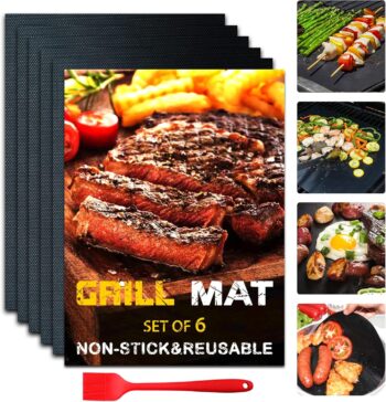 BBQ Grill Mat Set of 6+1, Reusable Non-Stick BBQ Mat, Heat Resistant