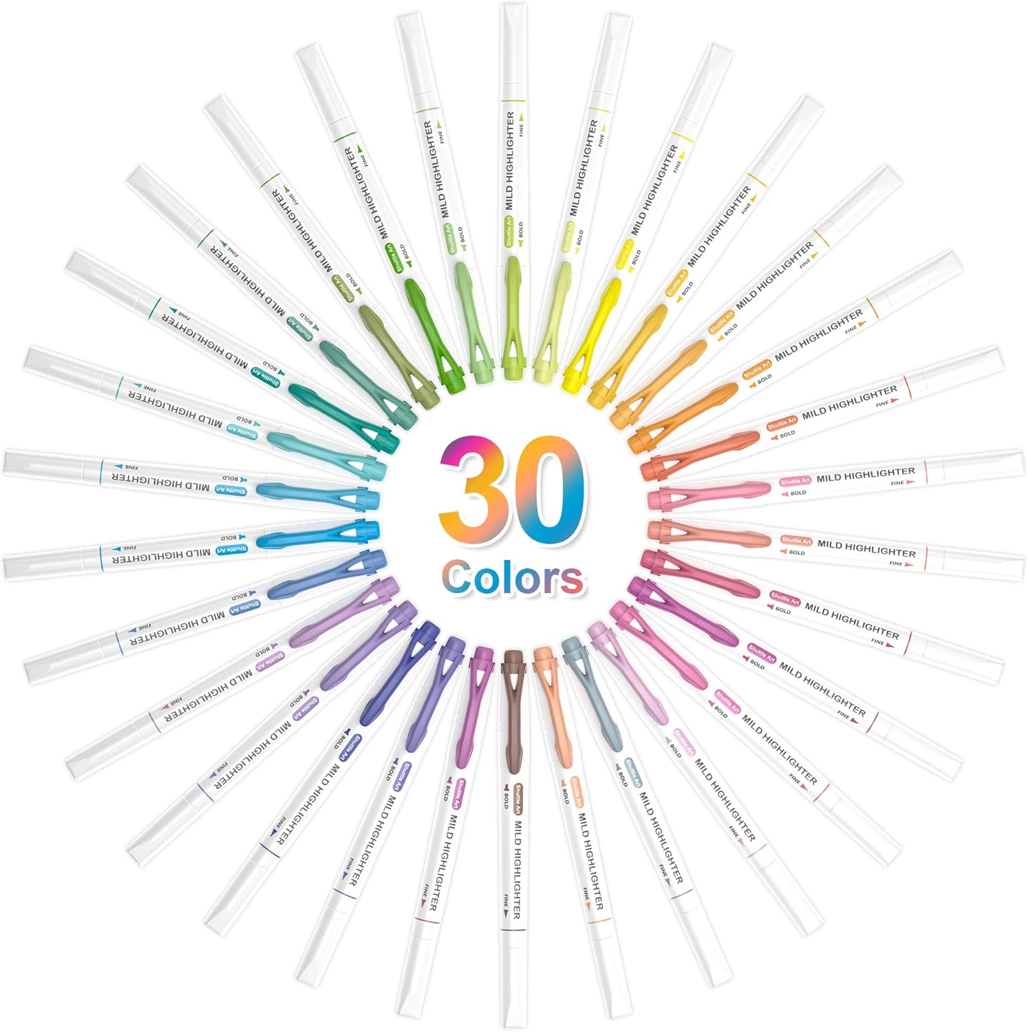 30 Colours Pastel Highlighters, Highlighter Assorted Colours, Dual Tip Mild - Image 2