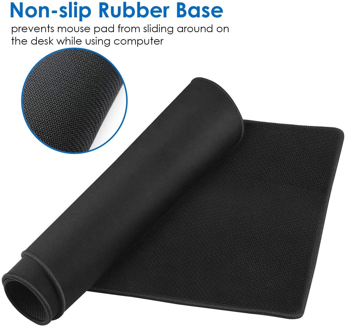 Extended Gaming Mouse Pad with Stitched Edges, Non-Slip Rubber - 80x30cm BLACK - Image 3