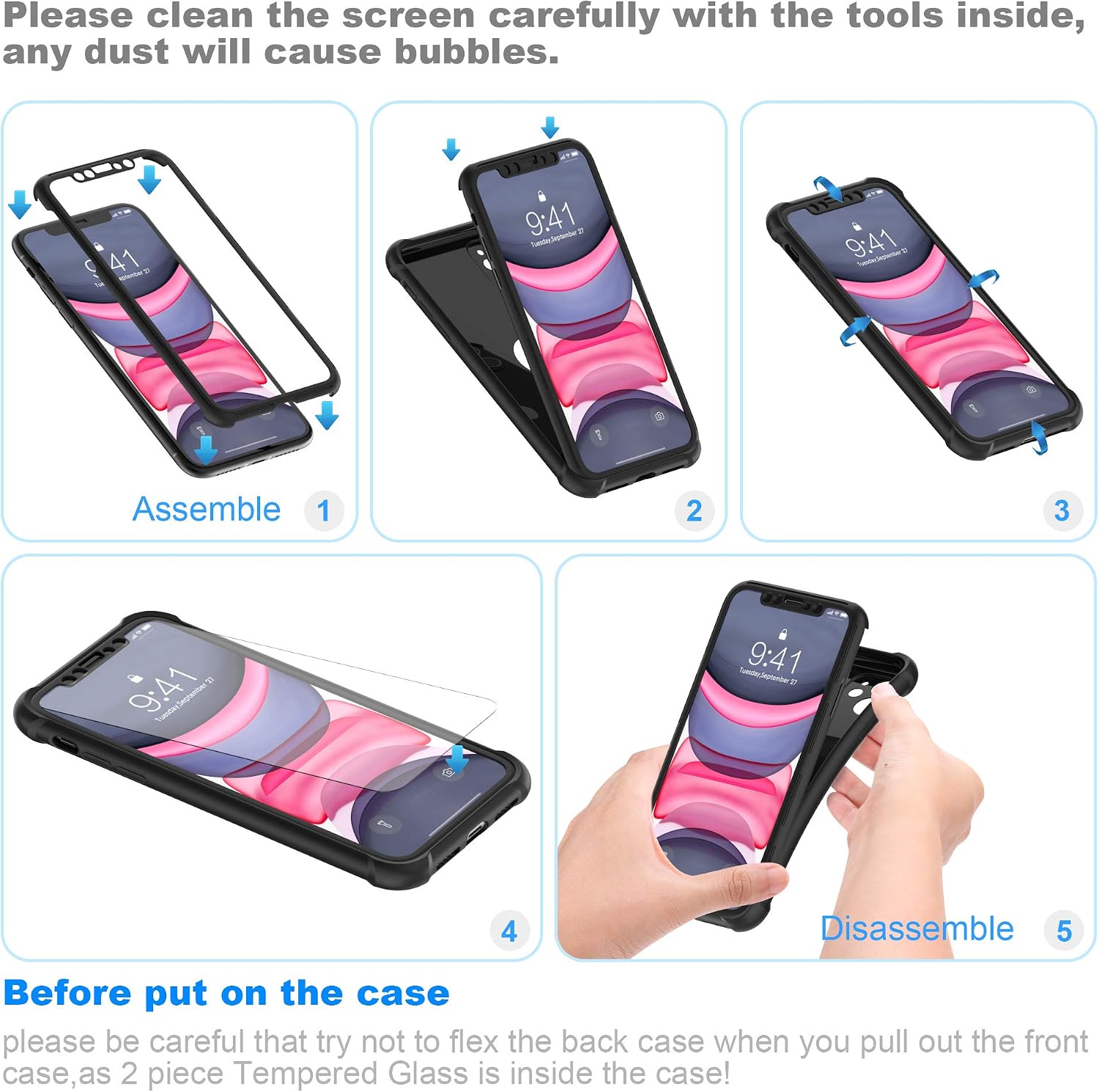For iPhone 11 Case with 2 x Tempered Glass Screen Protector Shockproof Case - Image 7