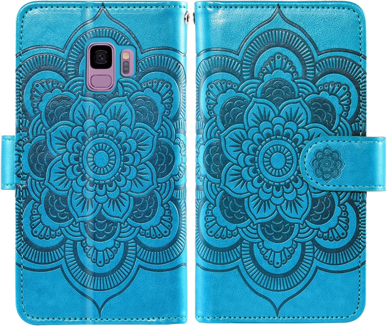 For Samsung Galaxy S9 Tempered Glass Screen Protector Leather Flip Wallet Case - Image 6