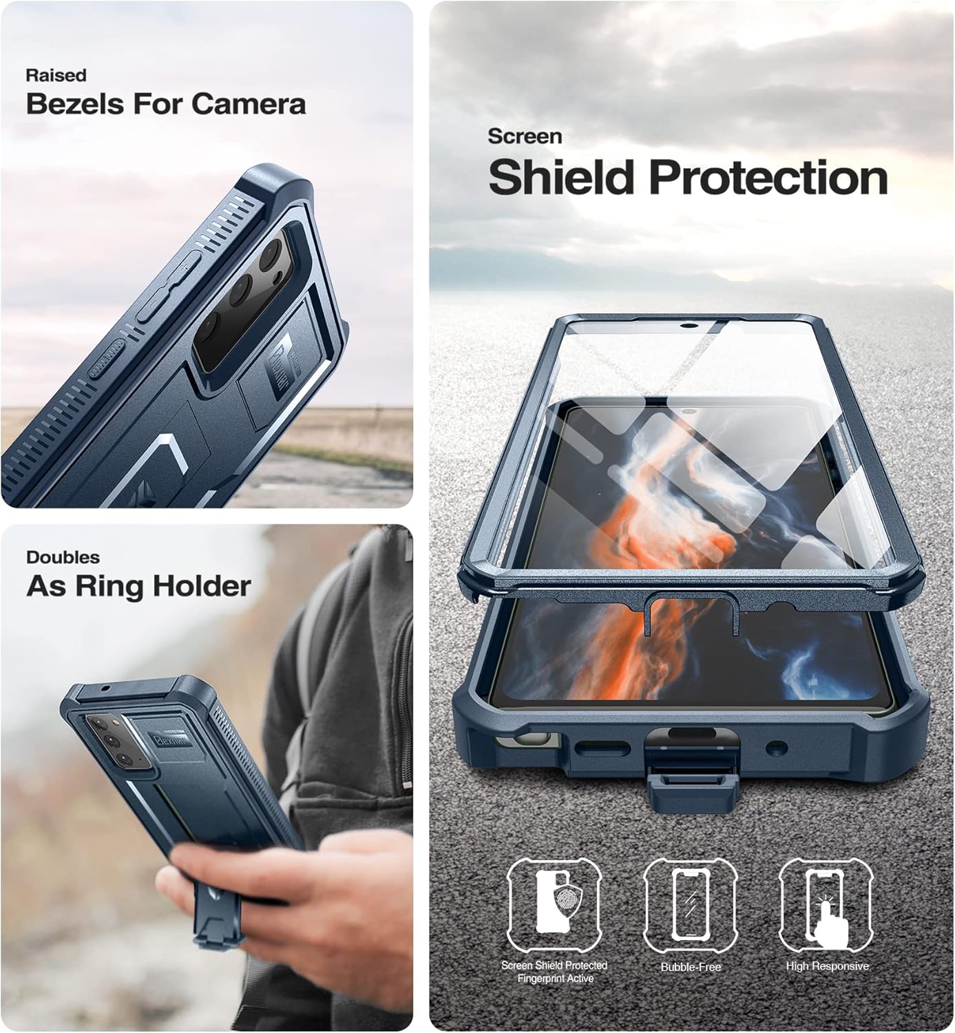 Samsung Note 20, Built in Screen Protector and Kickstand Heavy Duty Case - Blue - Image 7