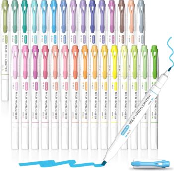 30 Colours Pastel Highlighters, Highlighter Assorted Colours, Dual Tip Mild