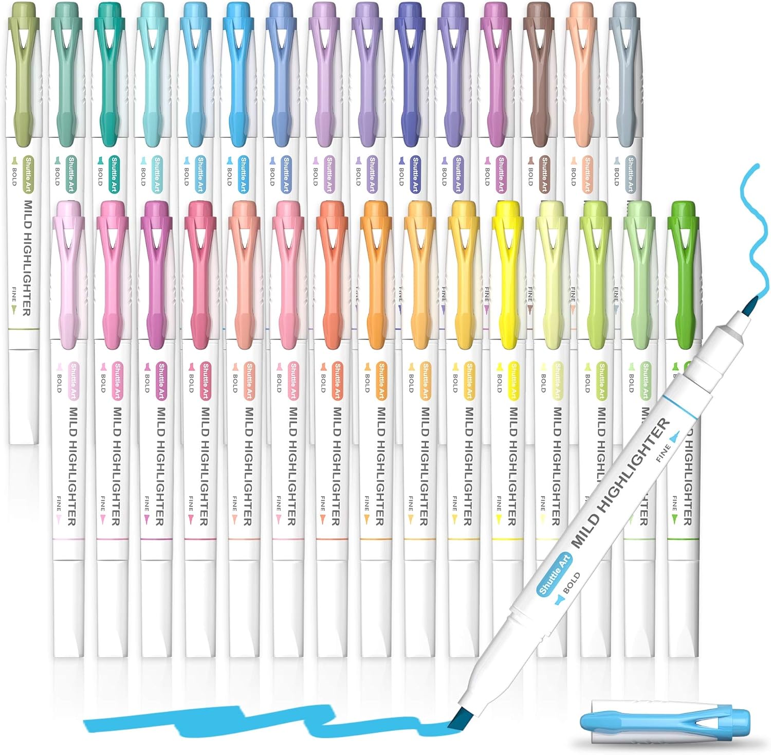 30 Colours Pastel Highlighters, Highlighter Assorted Colours, Dual Tip Mild