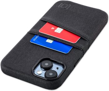 For iPhone 15 Plus w Built-in Metal Plate for Magnetic Mounting Leather Wallet