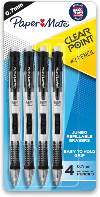 Paper Mate Clearpoint Mechanical Pencils, 0.7mm, HB 2, Black Barrels, 4 Count