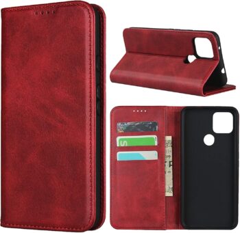 Cover for Google Pixel 4a 5G Case, Cowhide Pattern Leather Case (6.2") -Wine Red