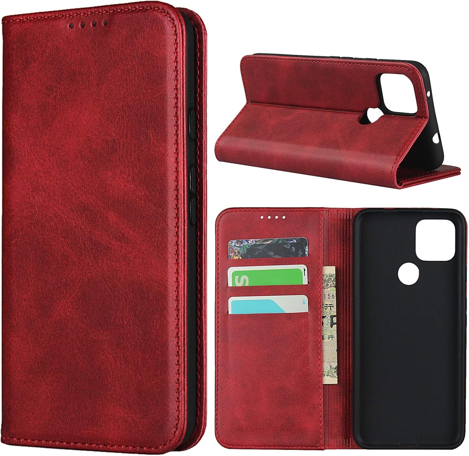 Cover for Google Pixel 4a 5G Case, Cowhide Pattern Leather Case (6.2") -Wine Red