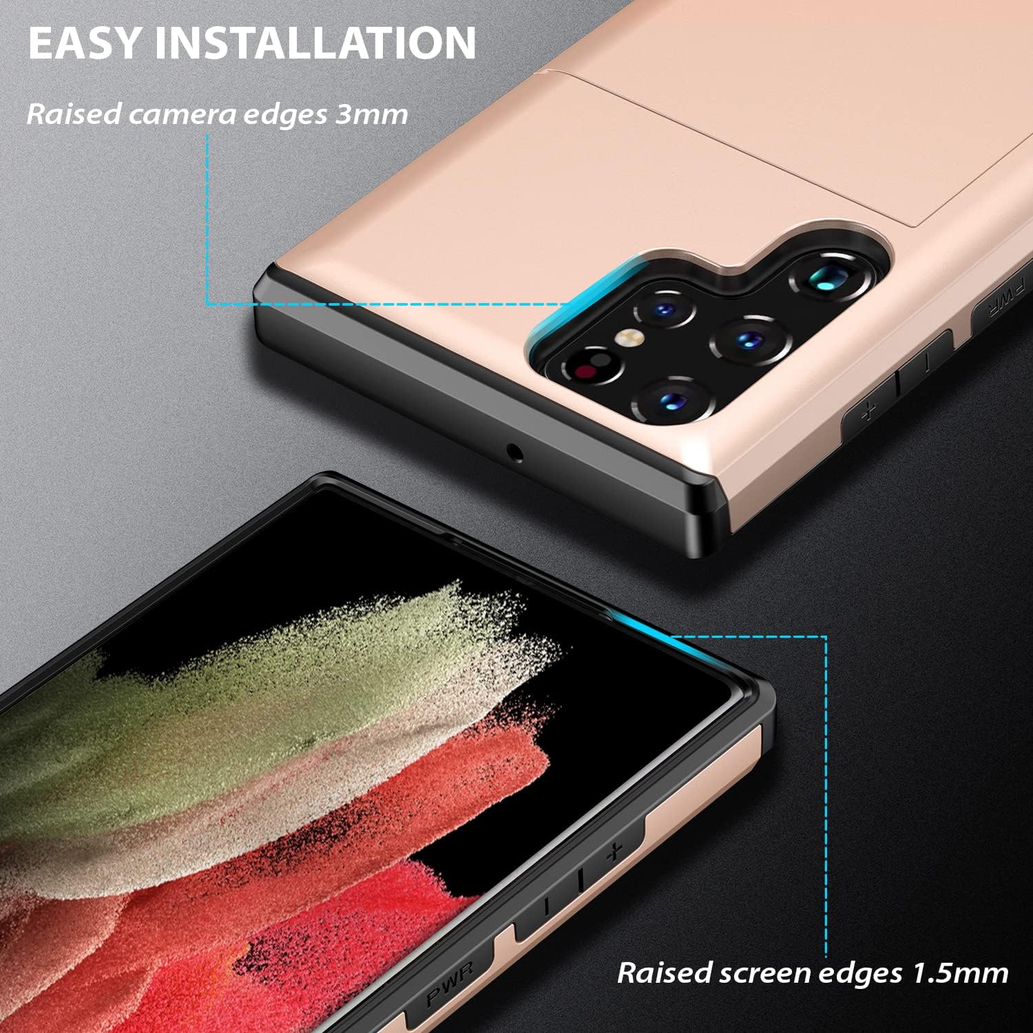 Galaxy S22 Ultra 5G Slide Card Holder Protective Shockproof Case - Rose Gold - Image 5