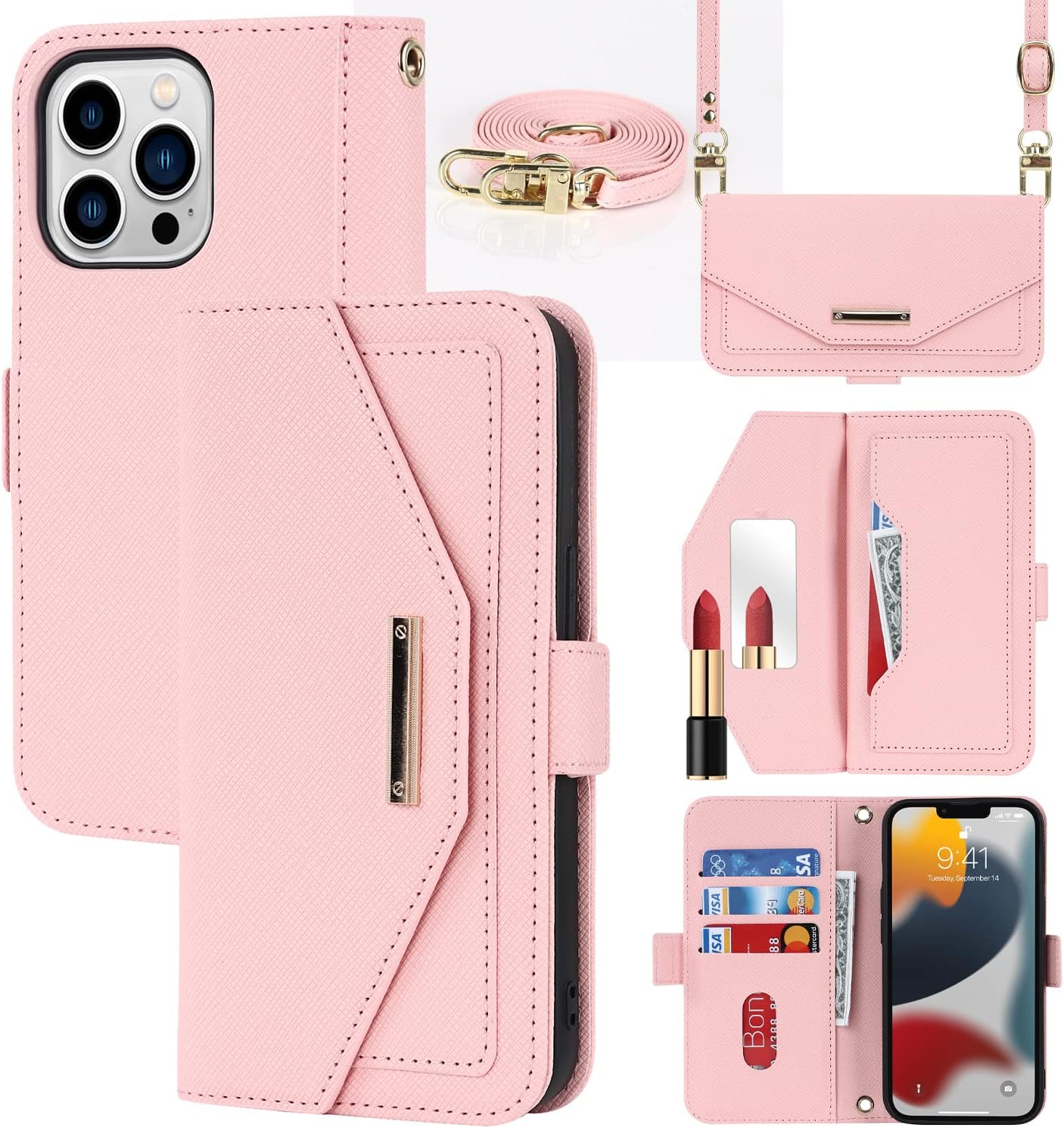 For iPhone 13 Pro Max (6.7") Flip Cover Magnetic Leather Card Slot Holder Case