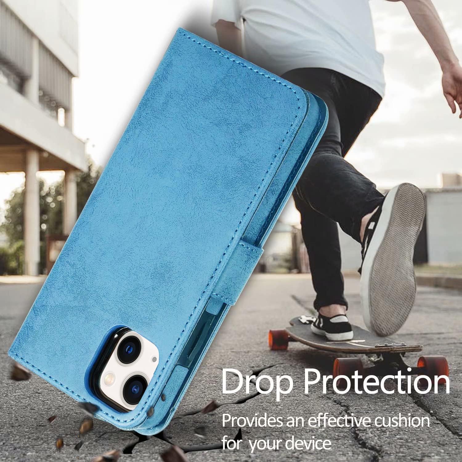 Magnetic Detachable Wallet Case with Card Slot Folio Case - Light Blue - Image 5
