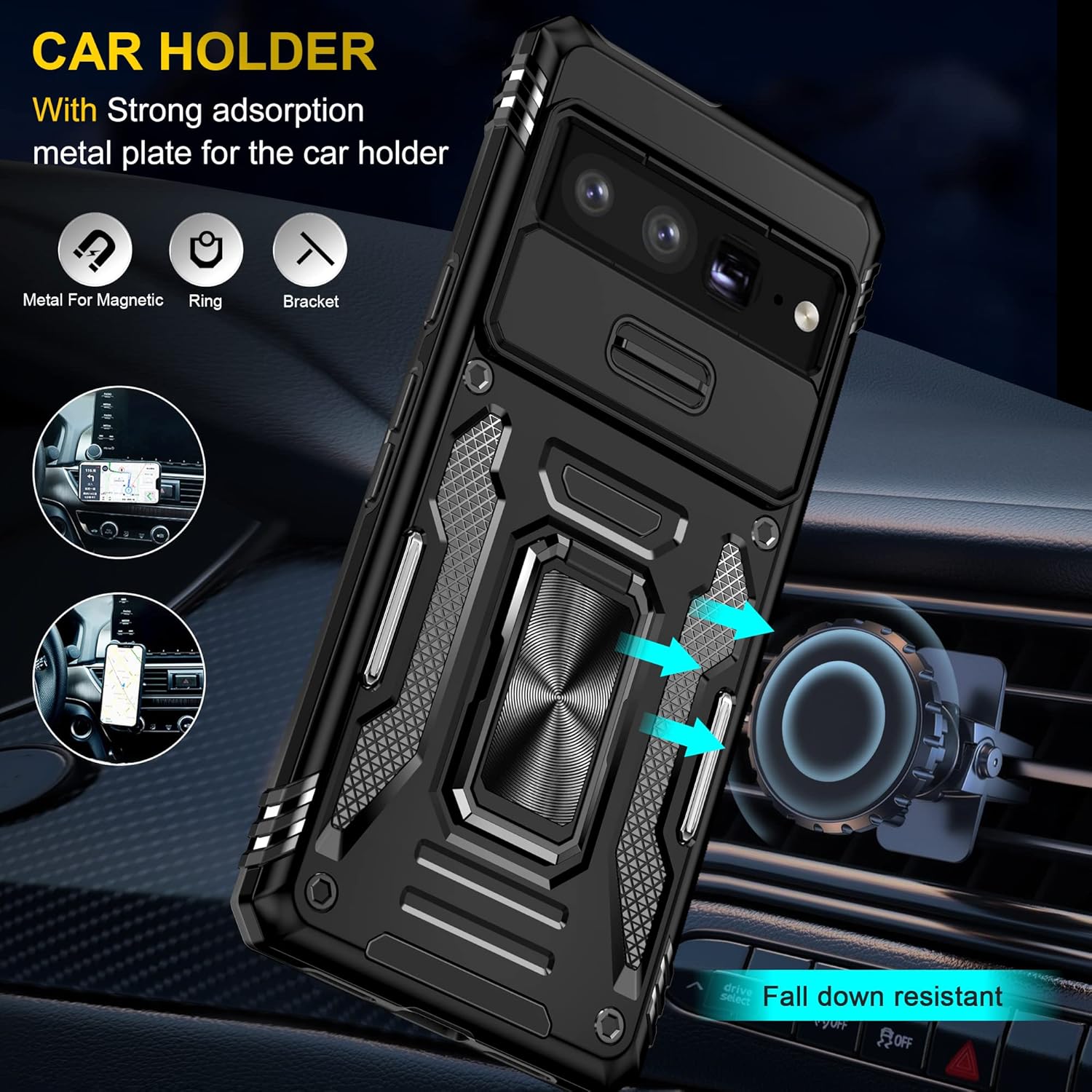 Google Pixel 8 PRO, Shockproof Hard PC Holder Stand Protective Case - Image 6