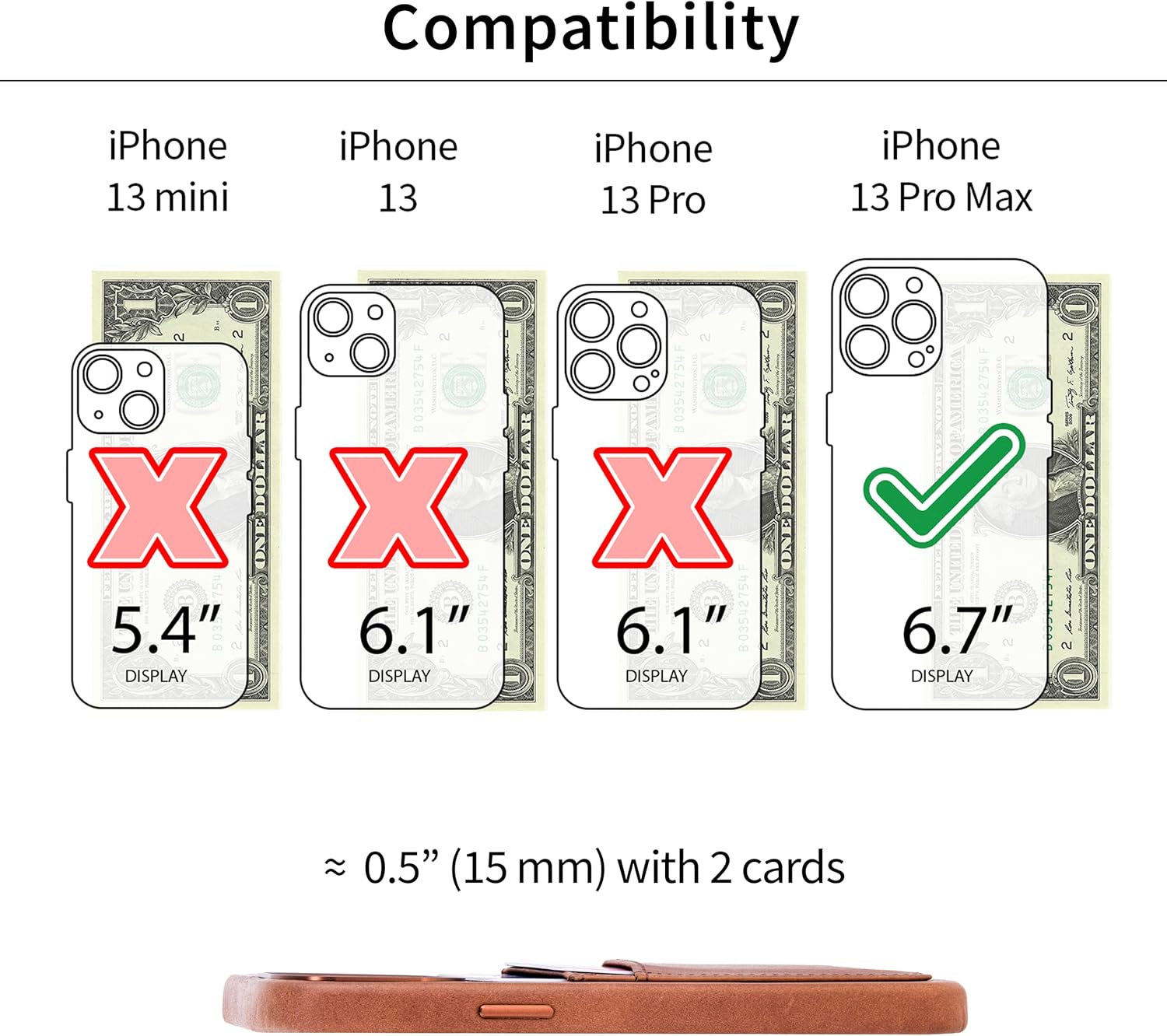 Genuine Leather Card Case for iPhone 13 Pro Max Metal Plate for Mounting - Image 2