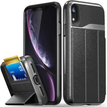 iPhone XR, Military Grade Drop Protection Flip Leather Wallet Case