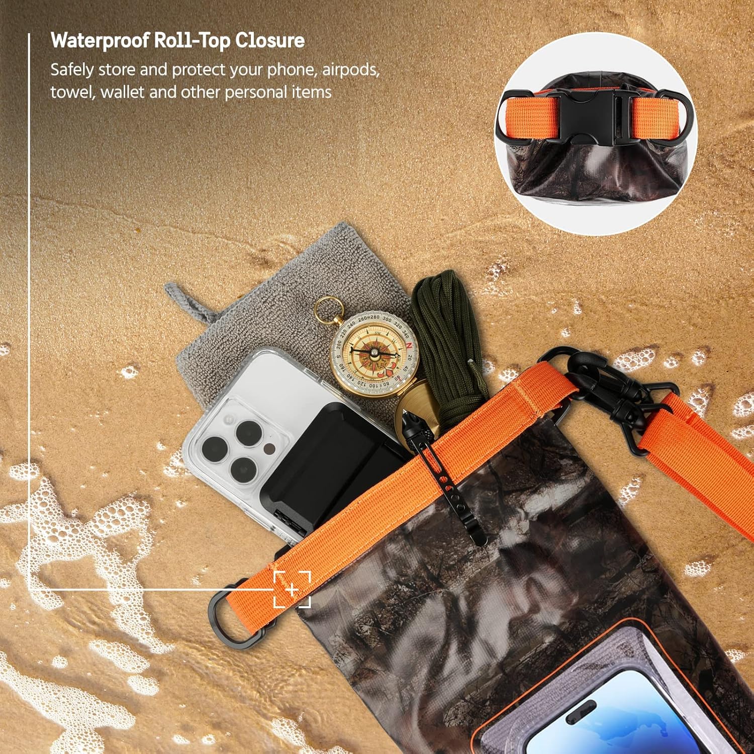 IP68 Waterproof Dry Bag 5L - Roll Top Waterproof Backpack w/Phone Case - Image 5