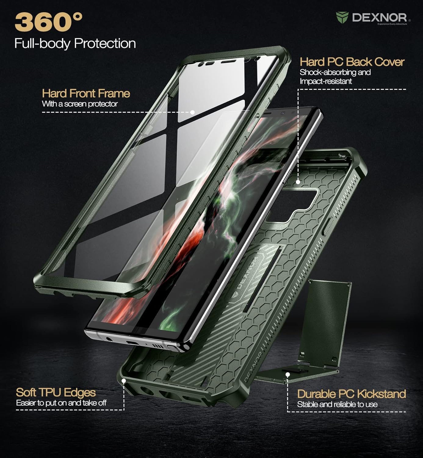 For Samsung Galaxy Note 9 with Built-in Screen Protector Shockproof Case - Green - Image 6