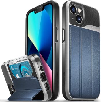 Wallet Case vCommute Flip Leather Cover Card Slot Holder- iPhone 13 (6.1")(Blue)