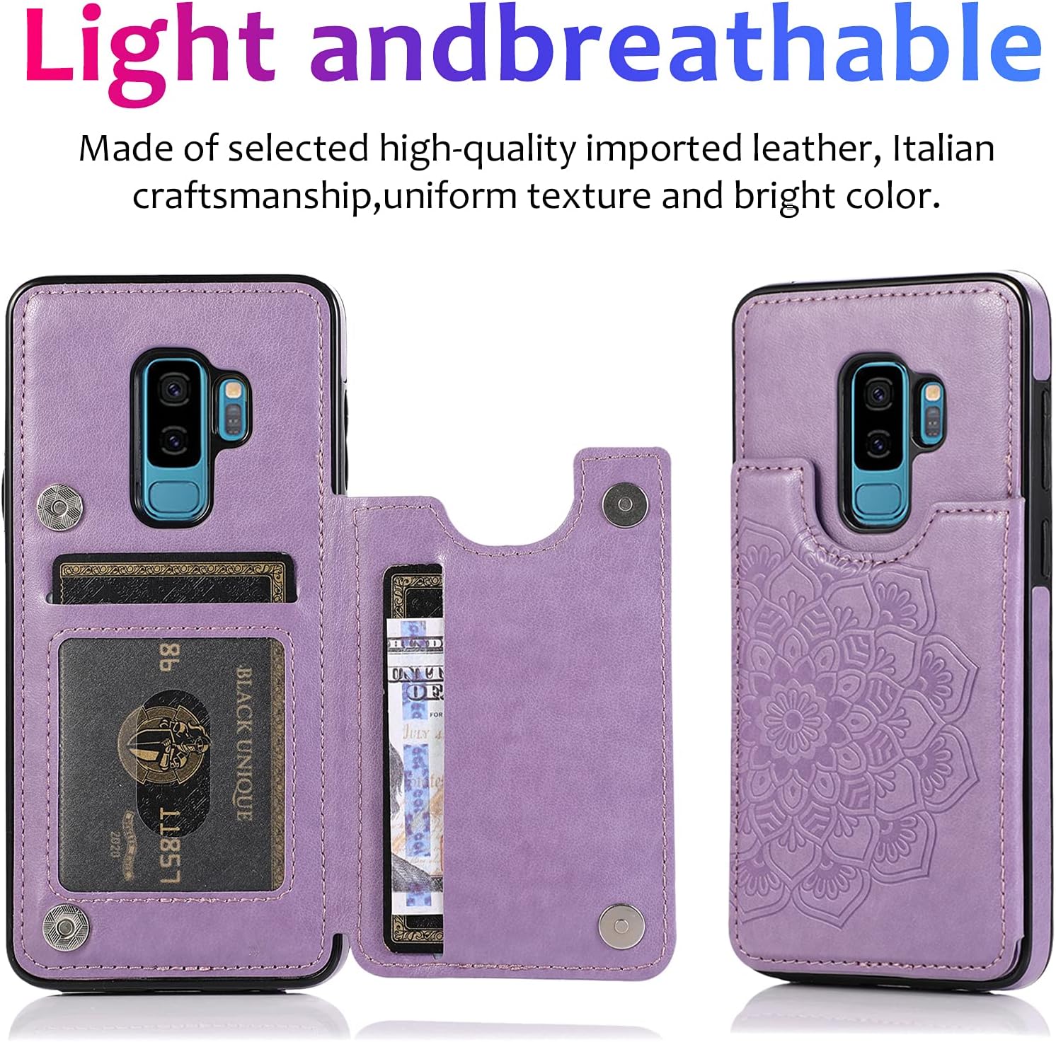 Case for Samsung Galaxy S9 Plus with Tempered Glass Screen and Wallet Case - Image 3