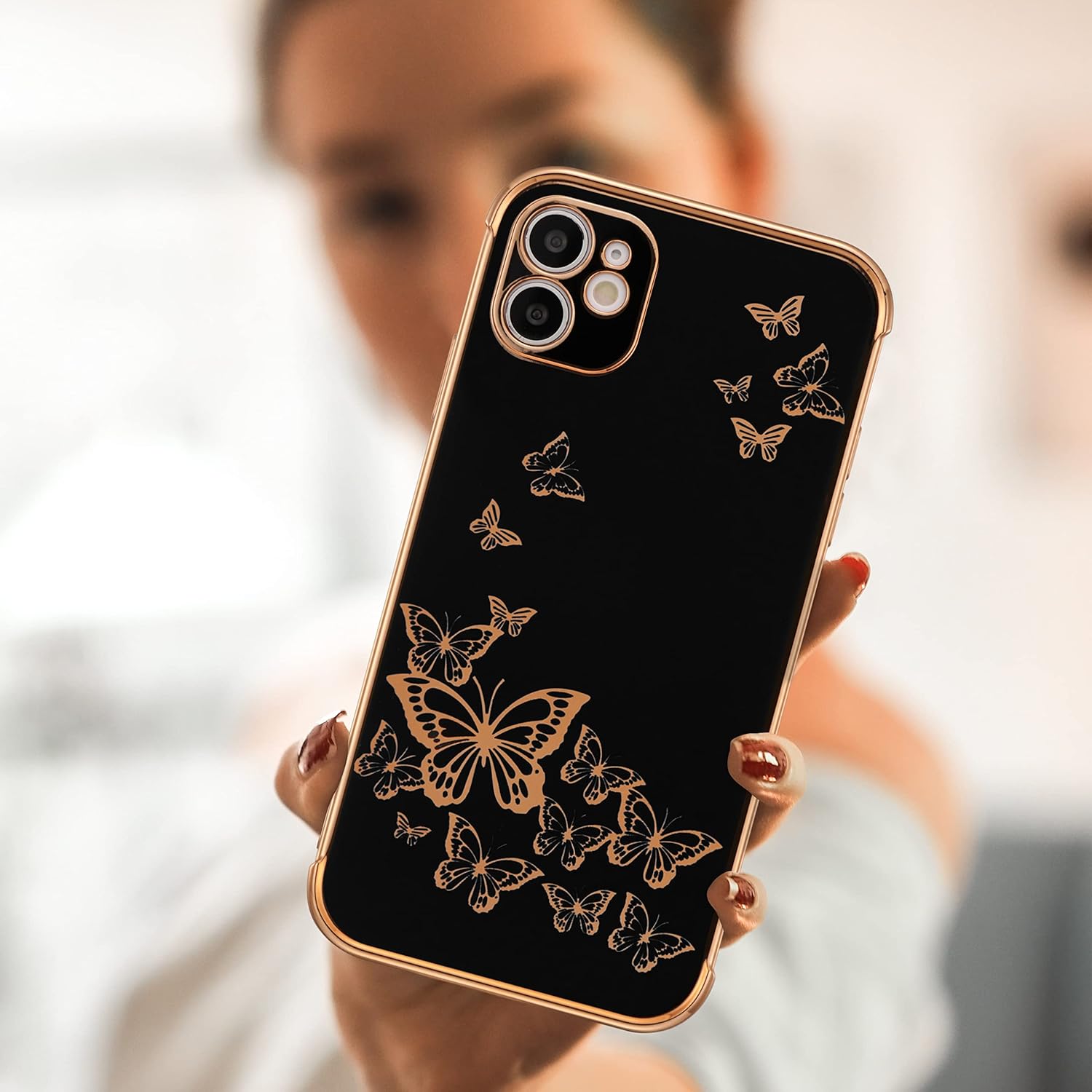 For iPhone 11 (6.1") Protective Gold Edge Shockproof Slim Case, Black - Image 7