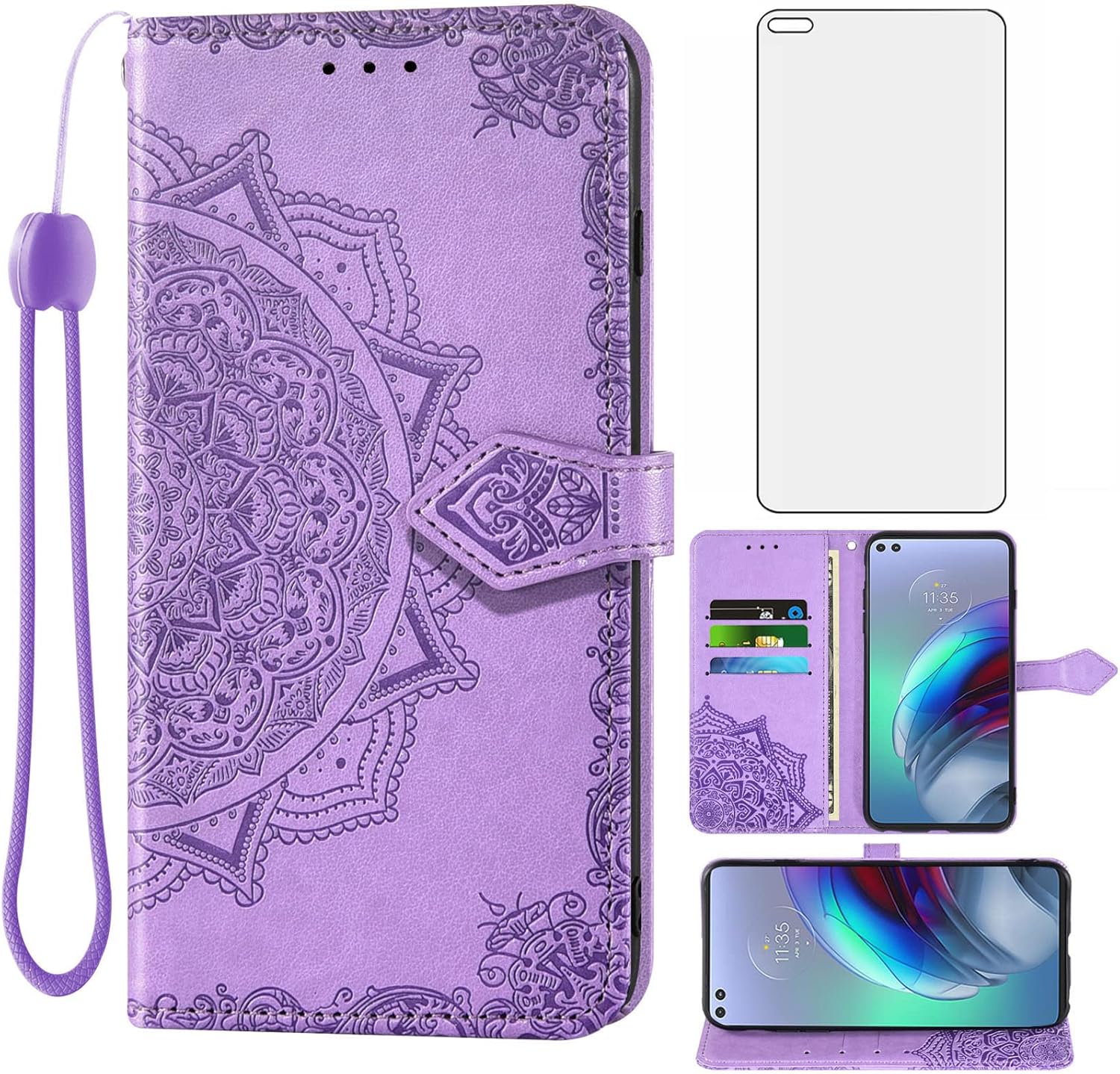 For Motorola Moto G100 5G Tempered Glass Screen Protector Flip Wallet Case