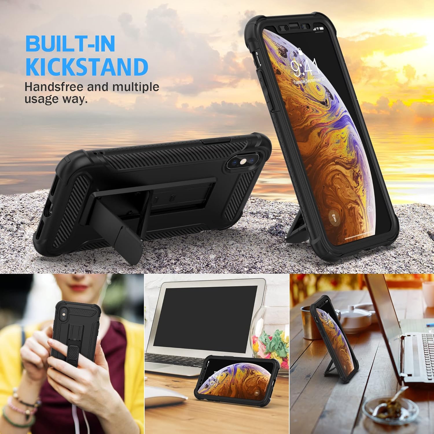 iPhone Xs Max, 2x Glass Screen Protector Shockproof Protective Case - Black - Image 4