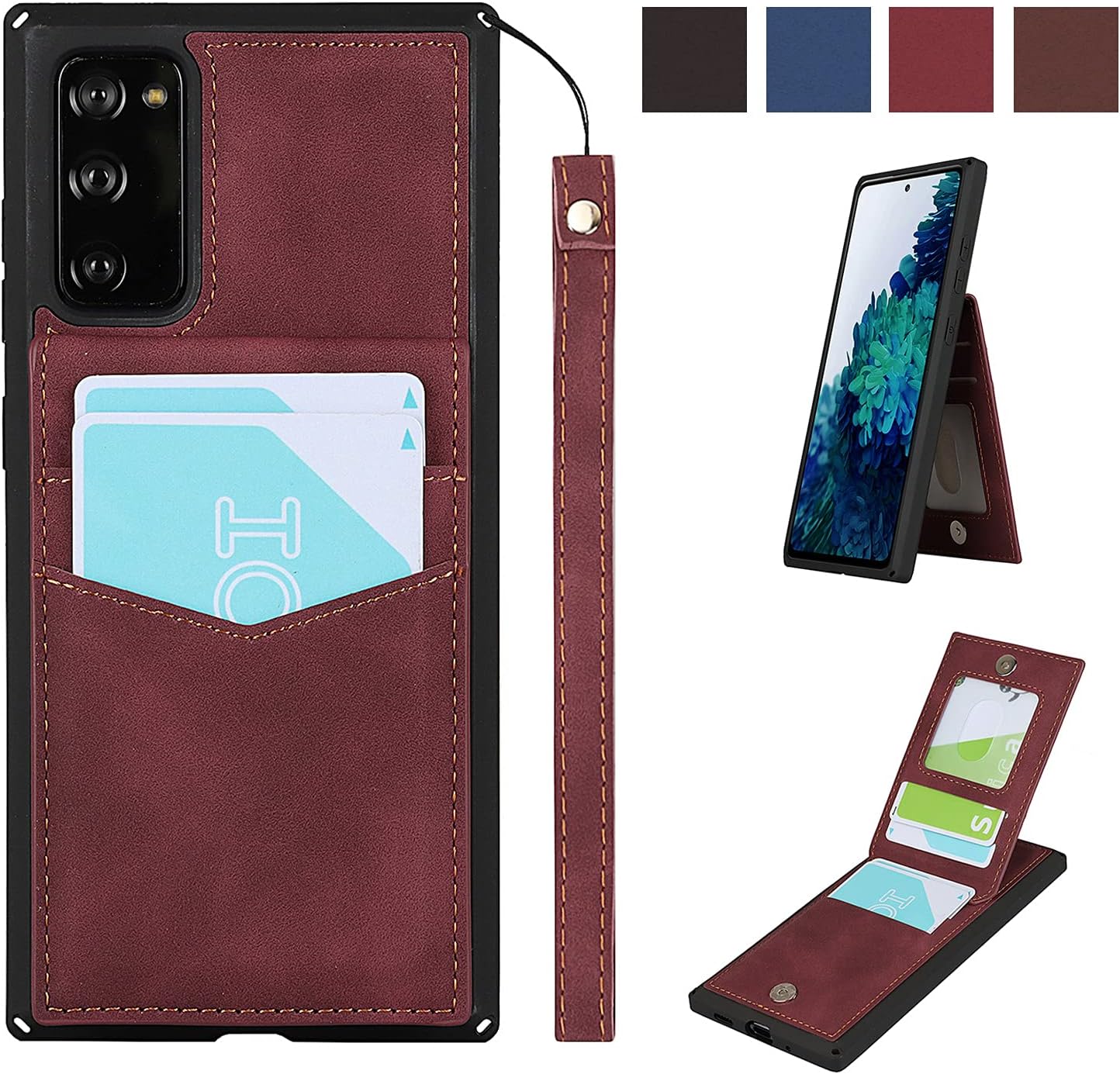 Samsung S20 FE 6.5", Leather Shockproof Flip Folio Case - Red - Image 2