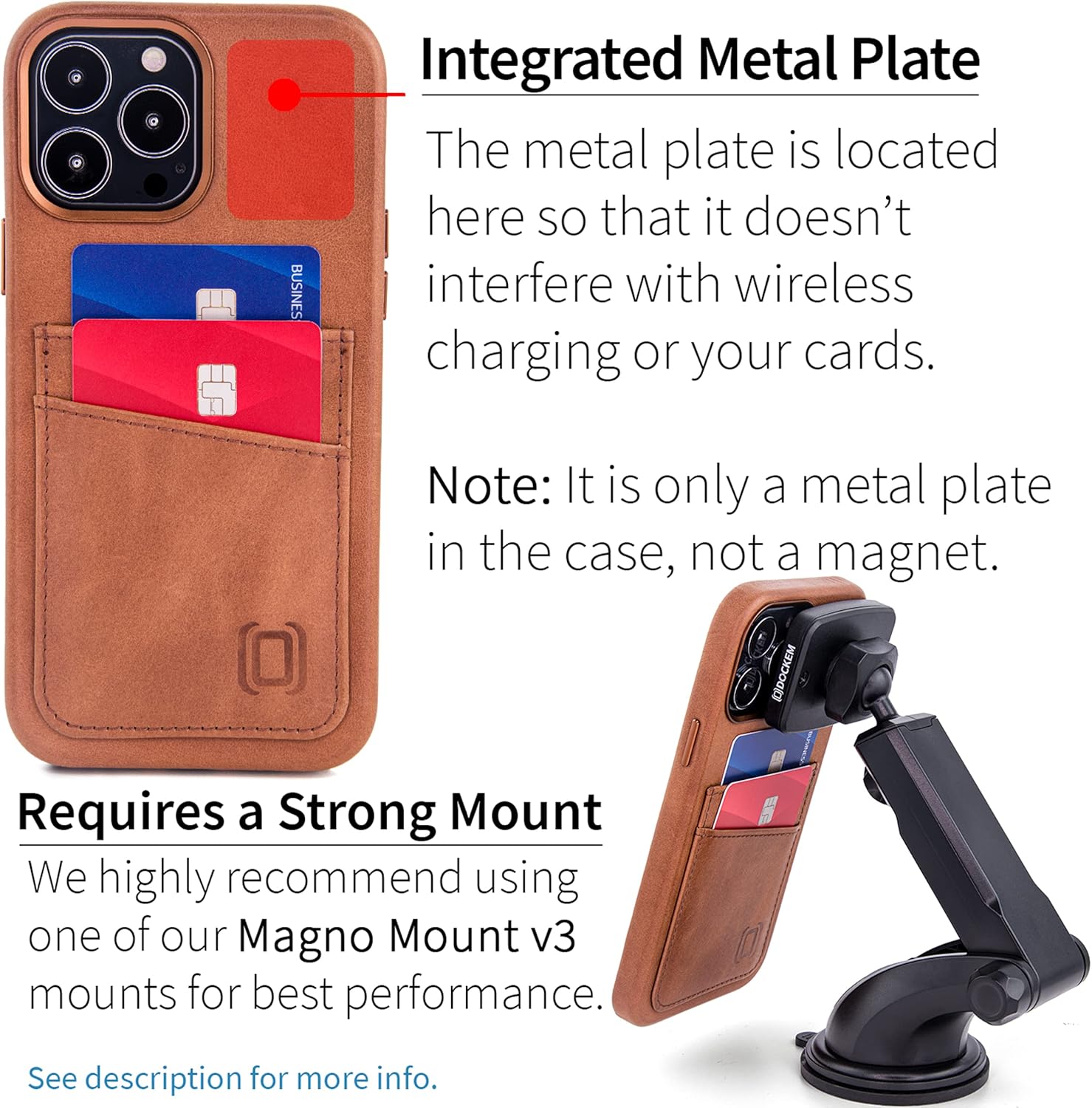Genuine Leather Card Case for iPhone 13 Pro Max Metal Plate for Mounting - Image 3