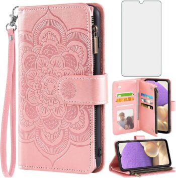 Case for Samsung Galaxy A32 5G 2021 6.5" Wallet Case w Tempered Glass Screen