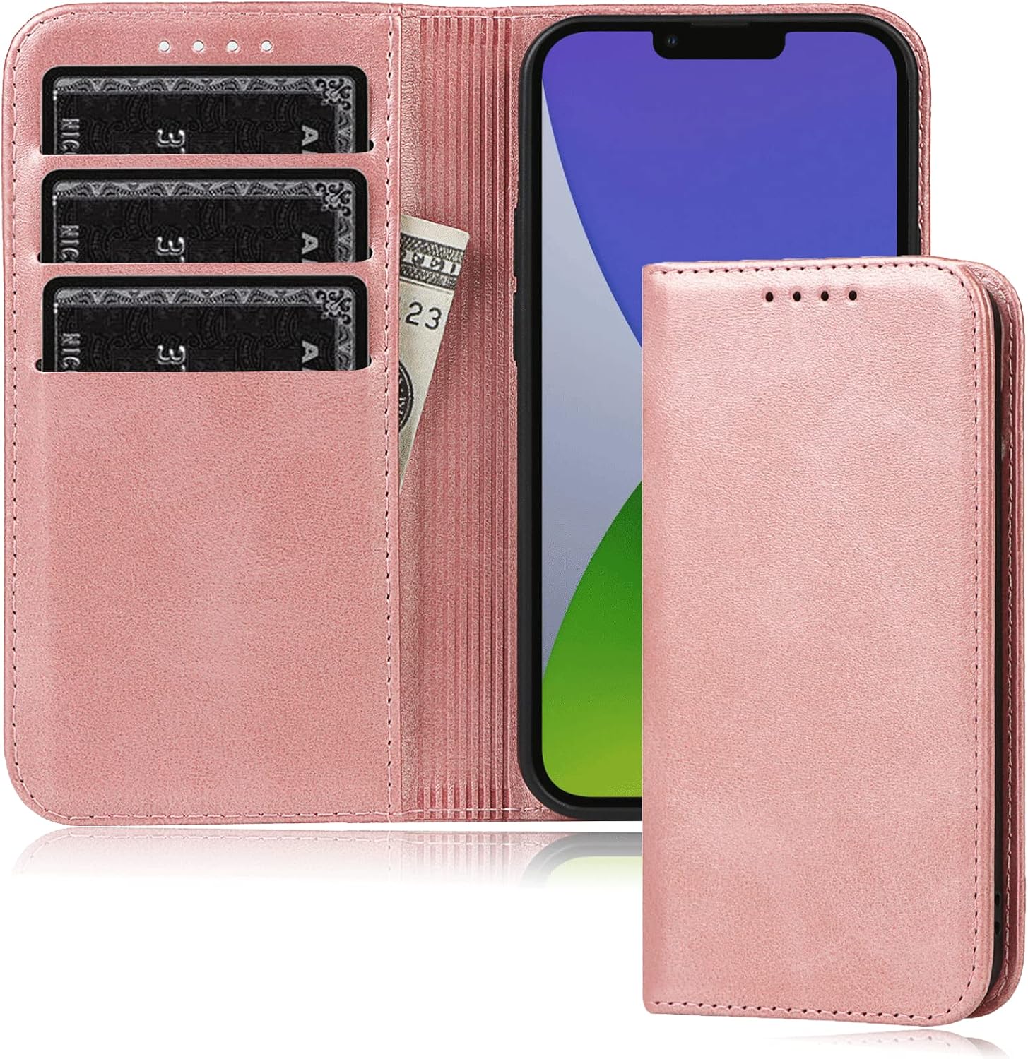 For iPhone 14 Flip Wallet Case Premium PU Leather with Credit Card Holder Slot