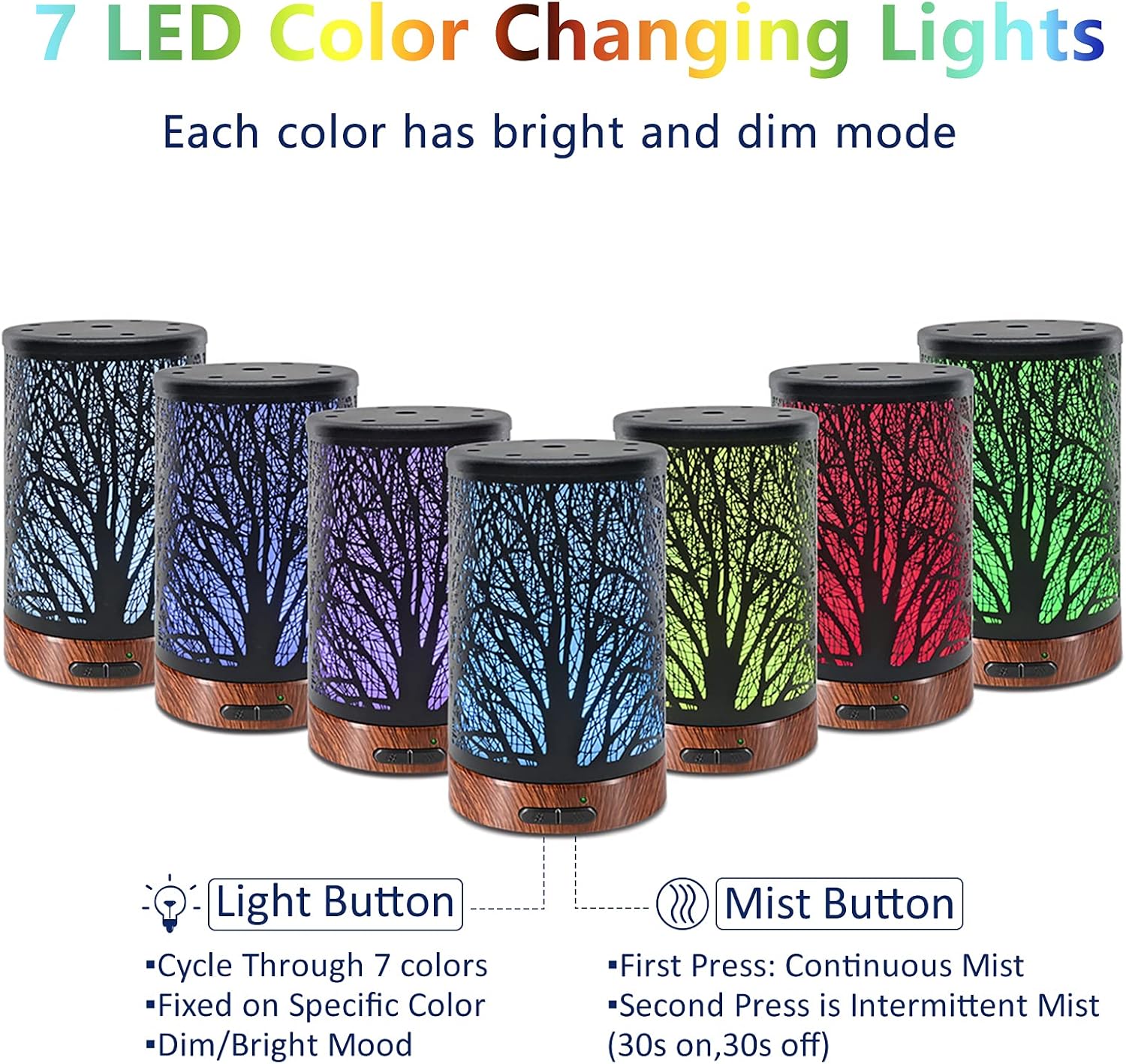 Aromatherapy Essential Oil Diffuser, Metal Cover Oil Diffuser 7 Colors (Tree) - Image 2