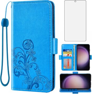 For Samsung Galaxy S23 5G Tempered Glass Screen Protector Flip Wallet Case