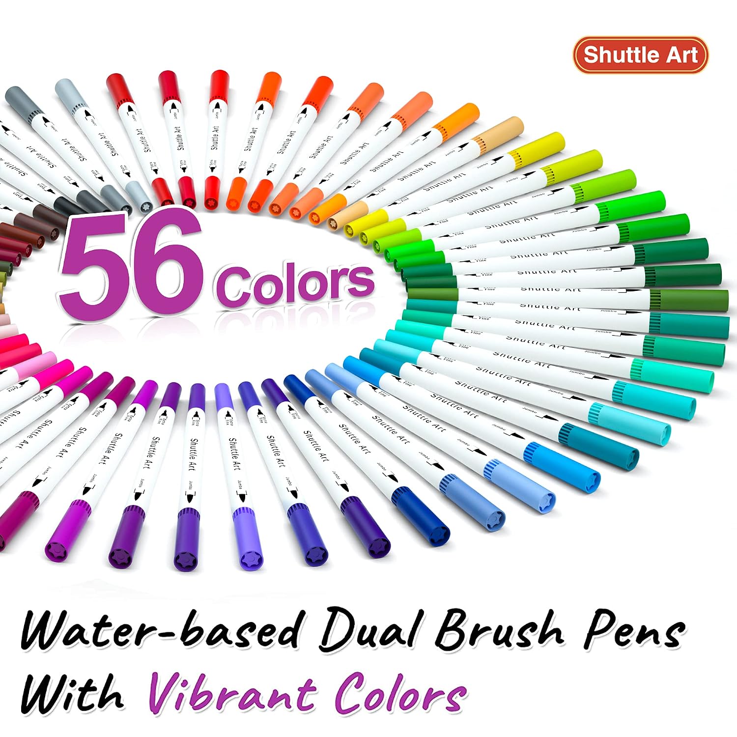 Dual Tip Brush Pens, 56 Colours Brush Tip Drawing Markers with 0.4mm Fineliner - Image 2