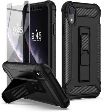 For iPhone XR Case, with 2 x Screen Protectors Full Body Shockproof Case - Black