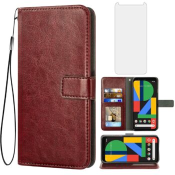 For Google Pixel 4 XL Tempered Glass Screen Protector Leather Flip Wallet Case
