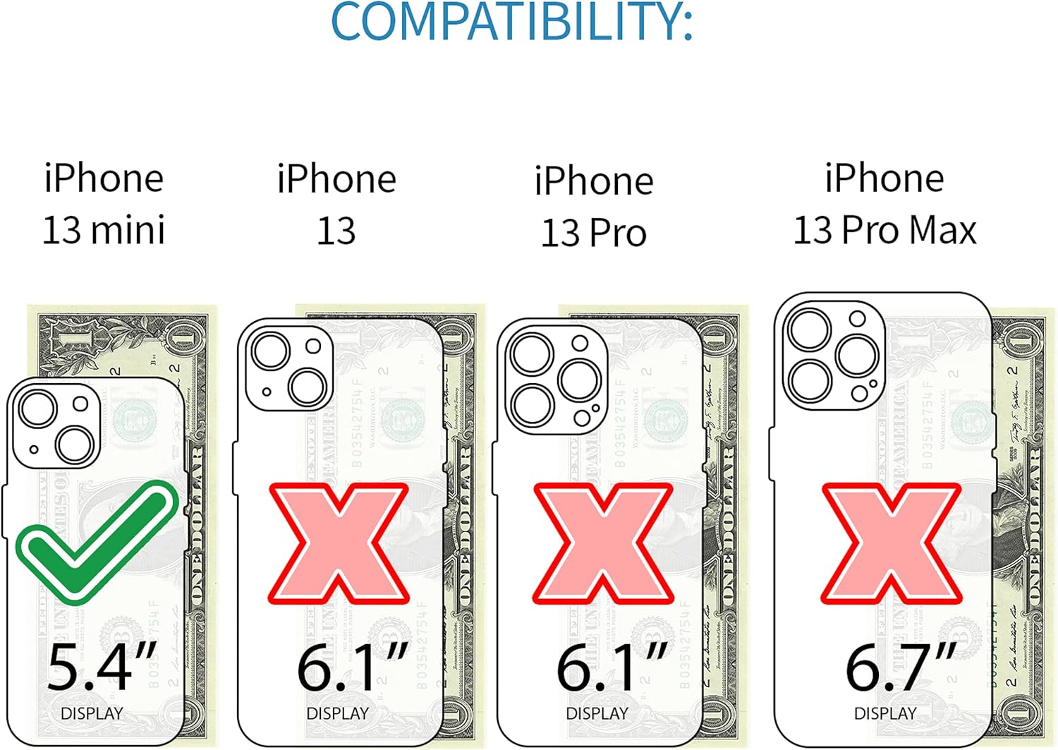 Wallet Case for iPhone 13 Mini w Built-in Metal Plate for Mounting - Black/Grey - Image 2