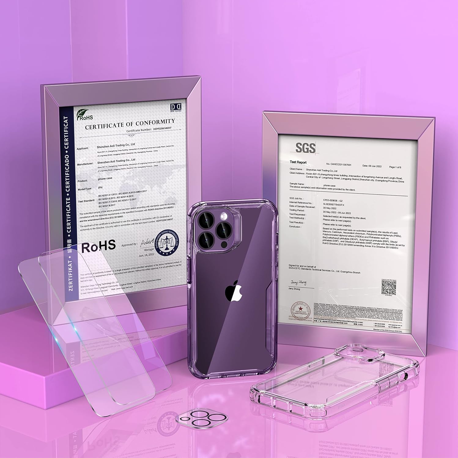 For iPhone 14 Pro Clear Protective Case with 2 x Tempered Glass Screen Protector - Image 2