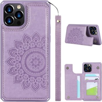 For iPhone 12 Pro Case Embossed Flower PU Leather Wallet Magnetic Protective