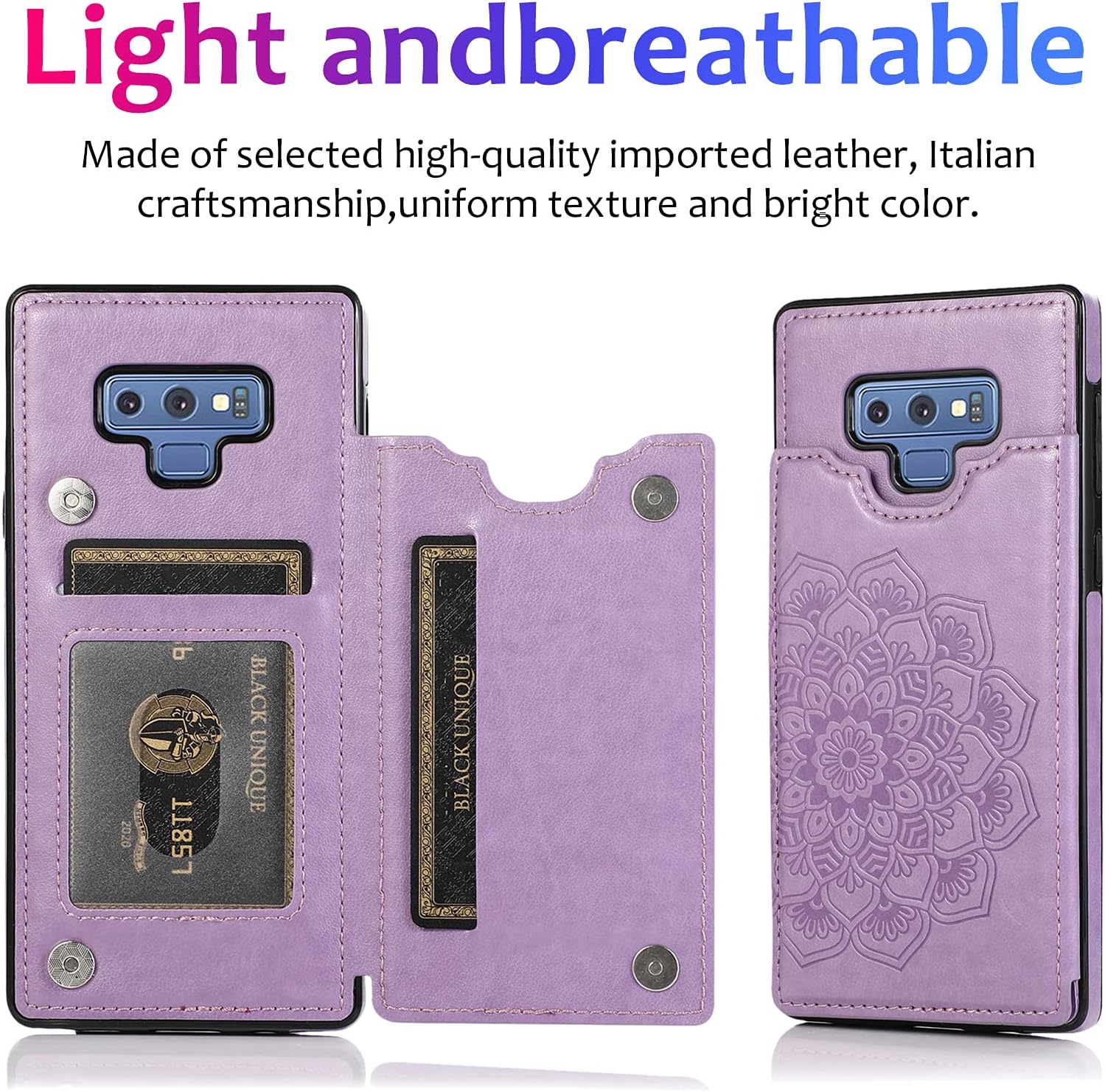 Samsung Galaxy Note 9 Tempered Glass Screen Protector and Leather Wallet Case - Image 3