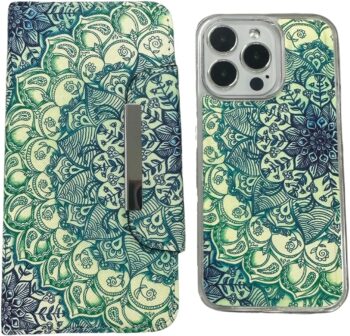 For iPhone 14 Pro Max Magnetic Detachable 2 in 1 Wallet Case Mandala Design