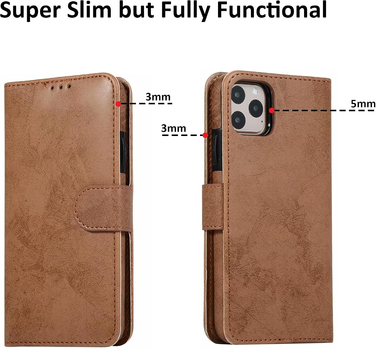 Magnetic Detachable Wallet Case with Card Slots for iPhone 12 Pro Max - Brown - Image 6